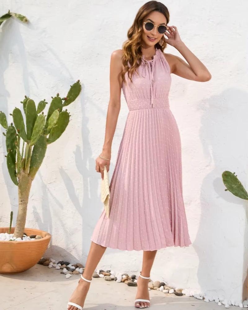 Robe Femme Rose Poudré pas Cher plissée