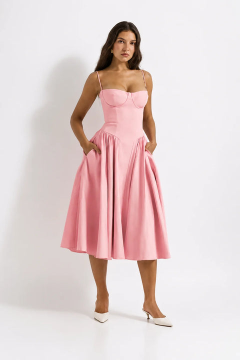 Robe Fluide Rose Poudrée Bretelle Spaghetti