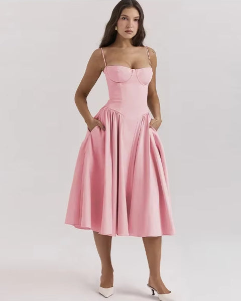 Robe Fluide Rose Poudrée Bretelle Spaghetti