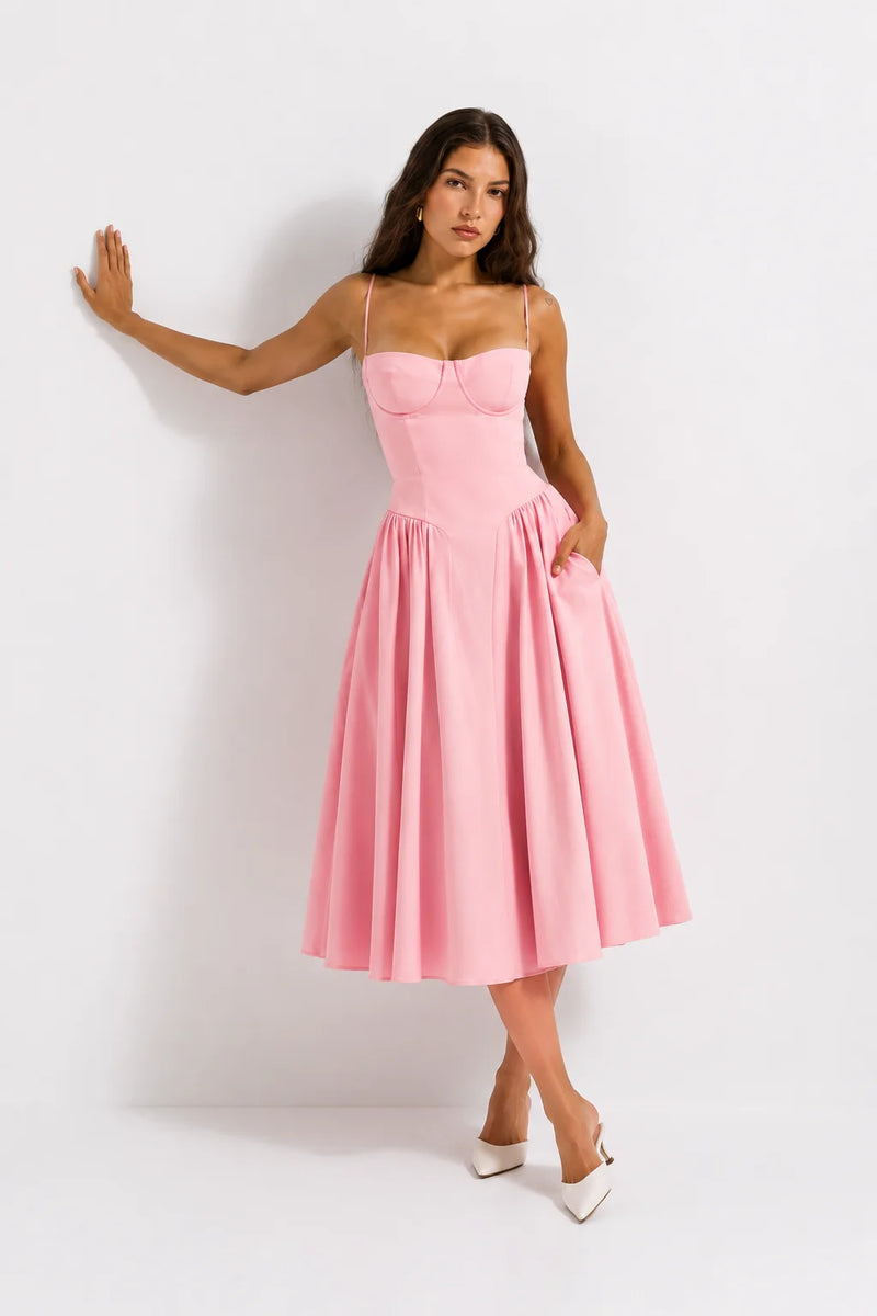 Robe Fluide Rose Poudrée Bretelle Spaghetti
