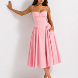 Robe Fluide Rose Poudrée Bretelle Spaghetti