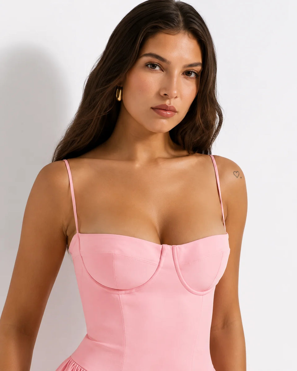 Robe Fluide Rose Poudrée Bretelle Spaghetti