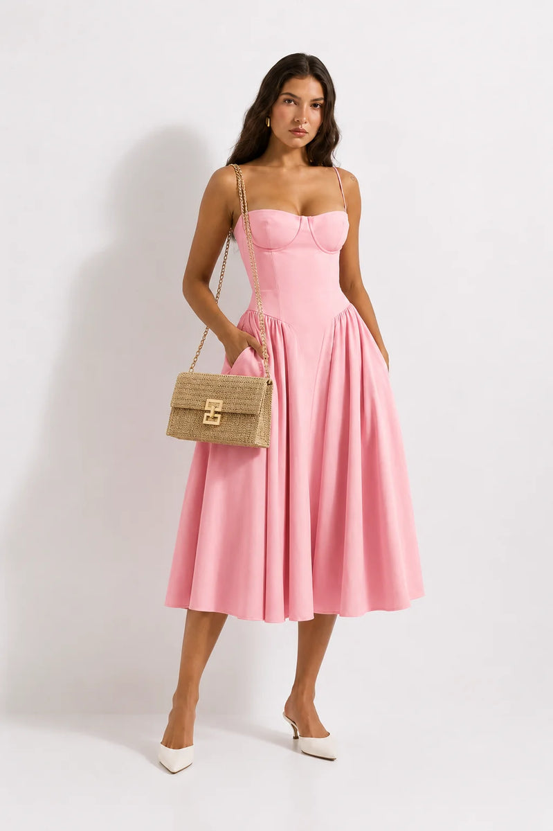 Robe Fluide Rose Poudrée Bretelle Spaghetti