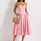 Robe Fluide Rose Poudrée Bretelle Spaghetti