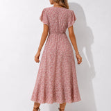 Robe Longue Fleurie Rose Poudré