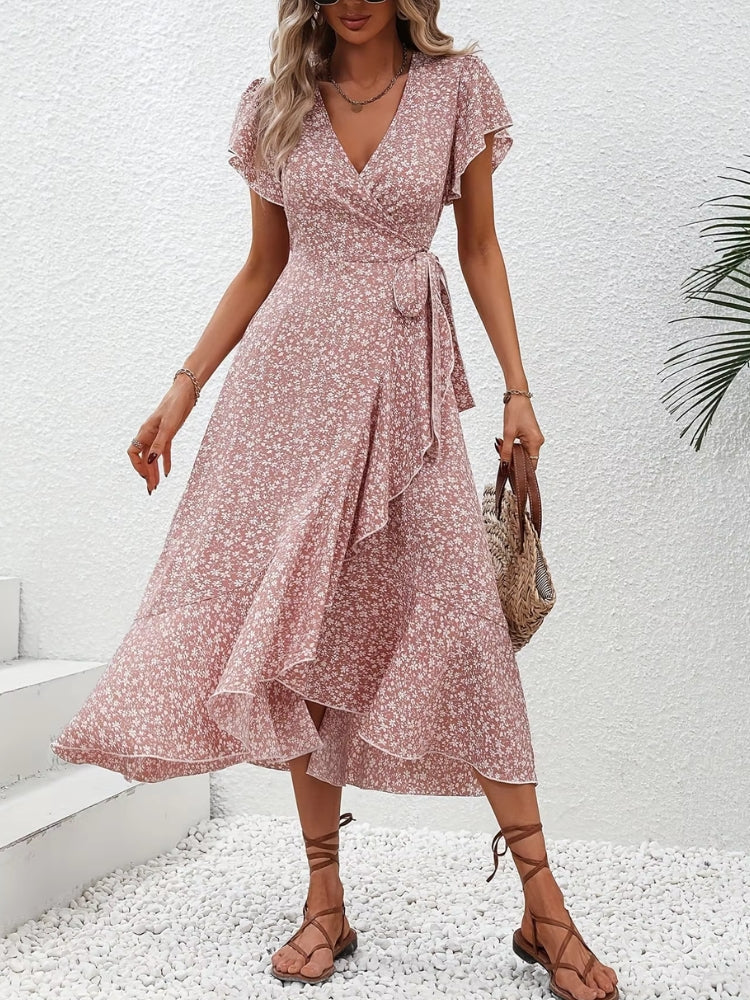 Robe Longue Fleurie Rose Poudré