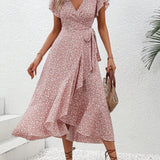 Robe Longue Fleurie Rose Poudré