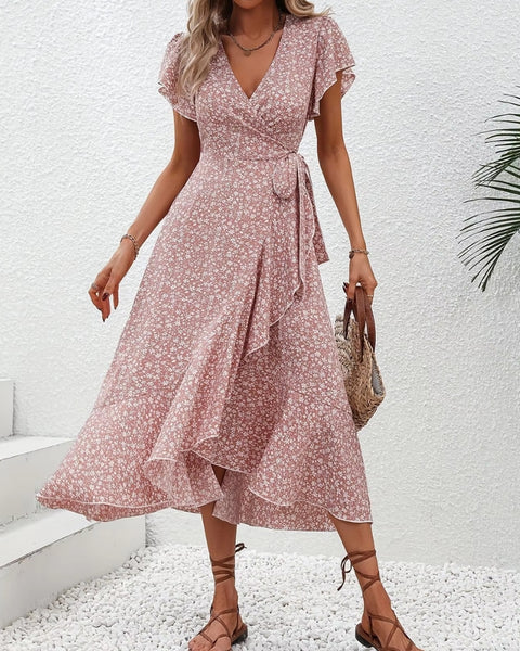 Robe Longue Fleurie Rose Poudré