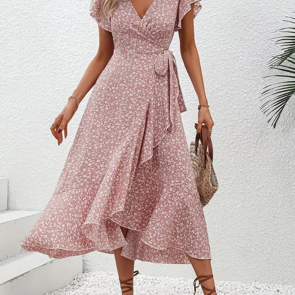 Robe Longue Fleurie Rose Poudré