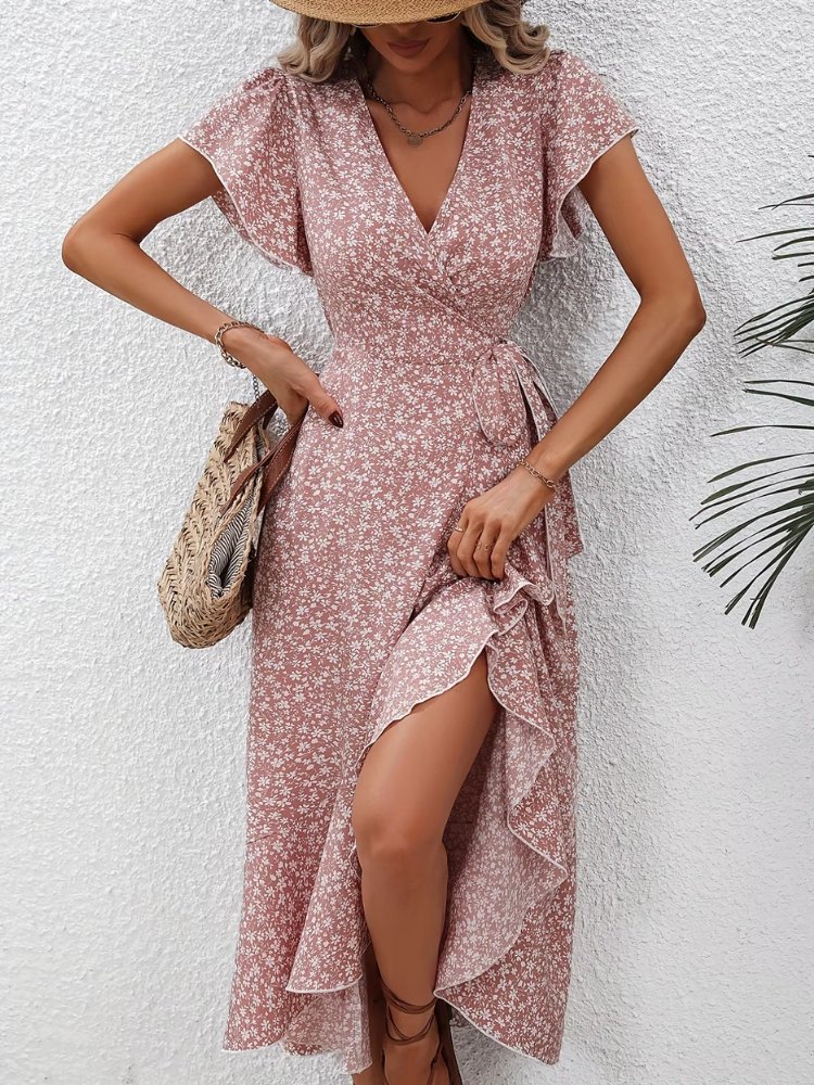 Robe Longue Fleurie Rose Poudré bohème