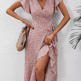 Robe Longue Fleurie Rose Poudré bohème