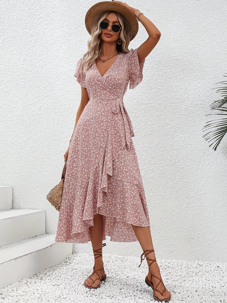 Robe Longue Fleurie Rose Poudré femme