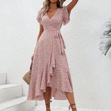 Robe Longue Fleurie Rose Poudré femme