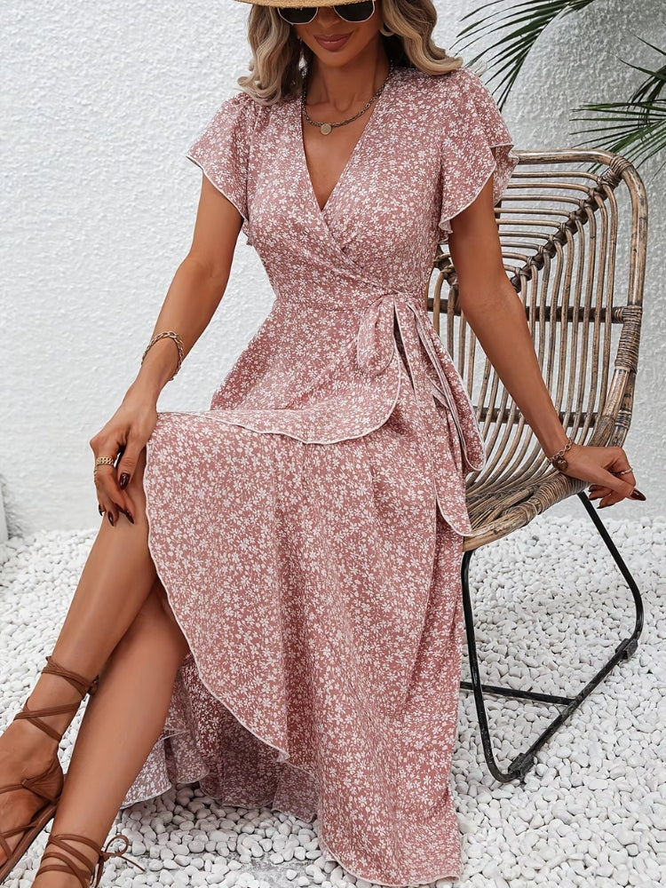 Robe Longue Fleurie Rose Poudré portefeuille