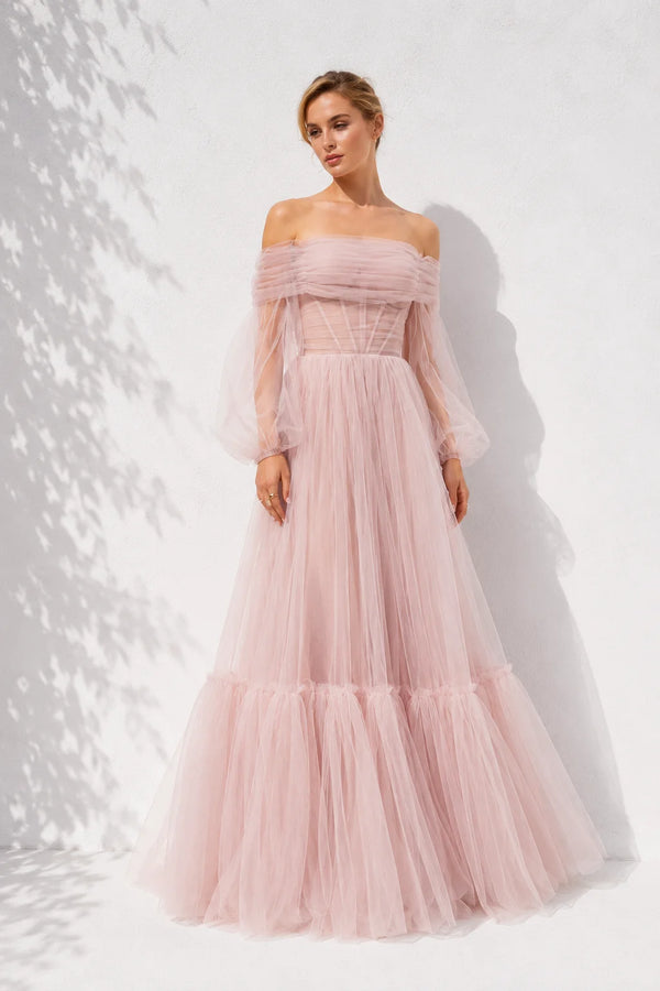 Robe longue rose poudré mariage