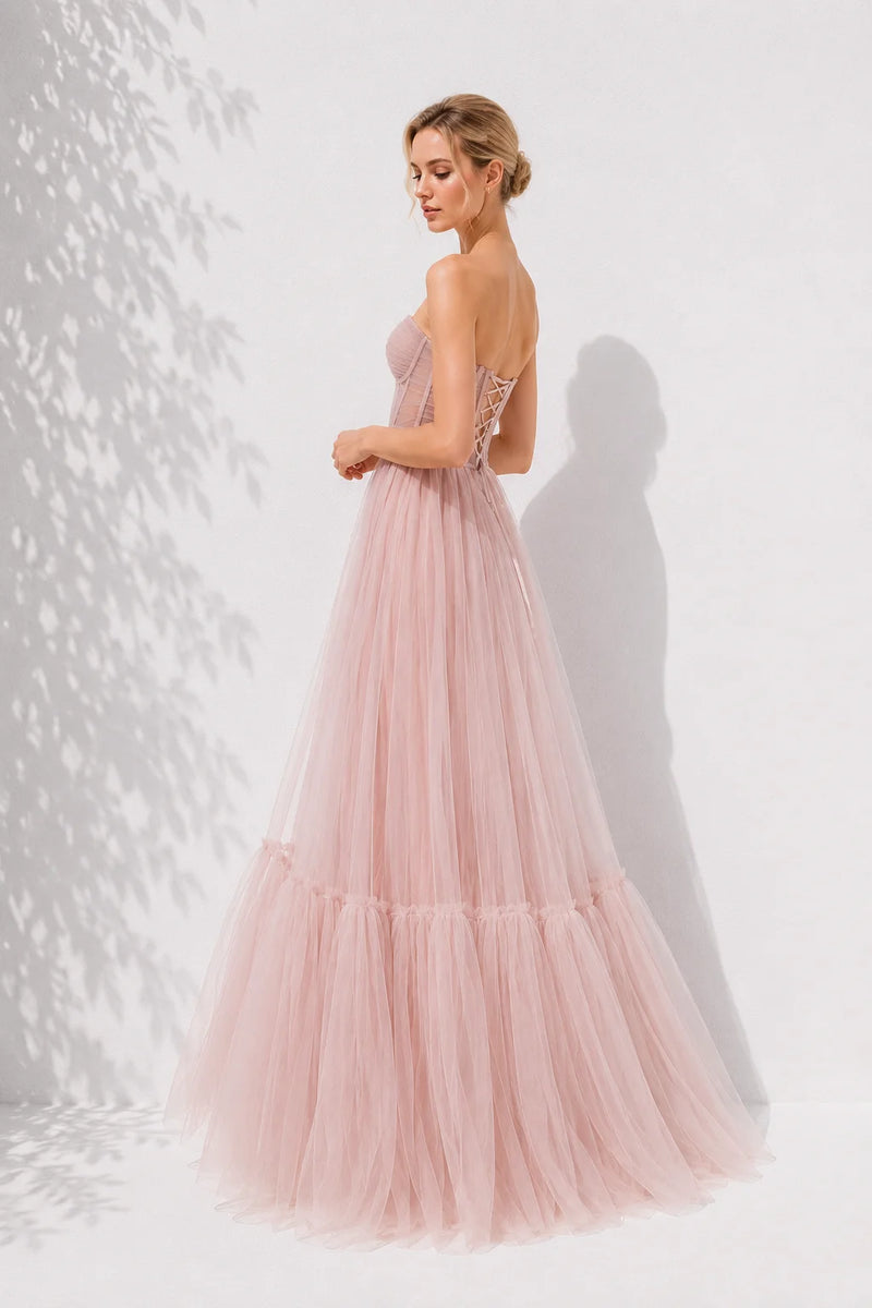 Robe longue rose poudré mariage