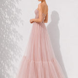 Robe longue rose poudré mariage