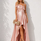 Robe longue satiné rose poudré