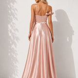 Robe longue satiné rose poudré