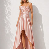 Robe longue satiné rose poudré