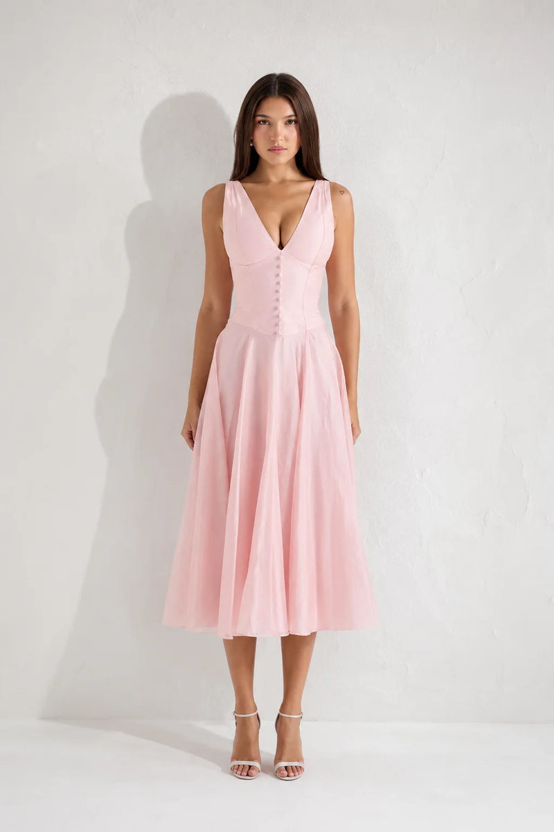Robe Rose Poudré Col V