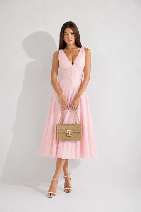 Robe Rose Poudré Col V