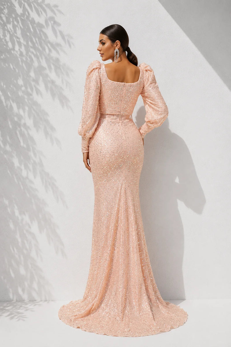 Robe sirène rose poudré