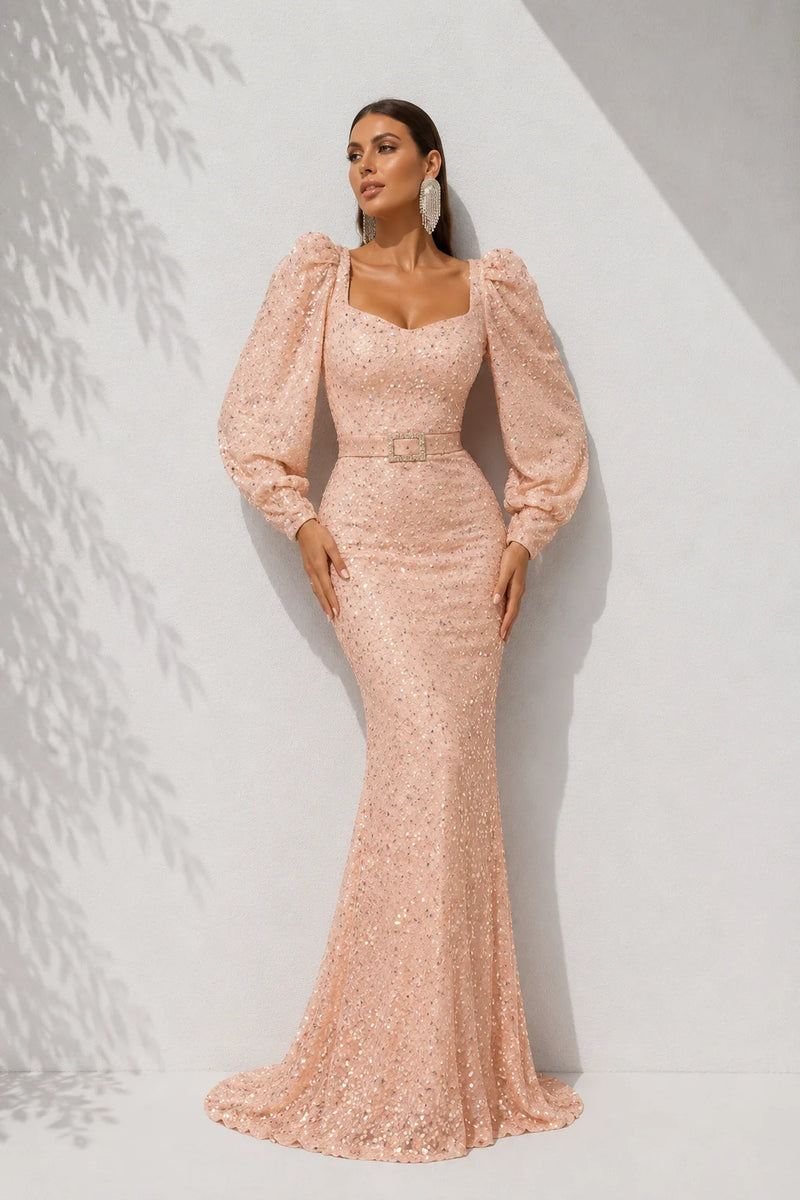 Robe sirène rose poudré
