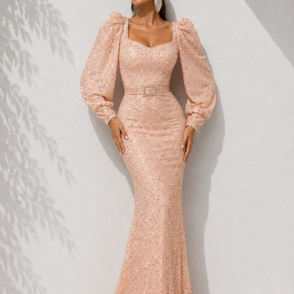 Robe sirène rose poudré